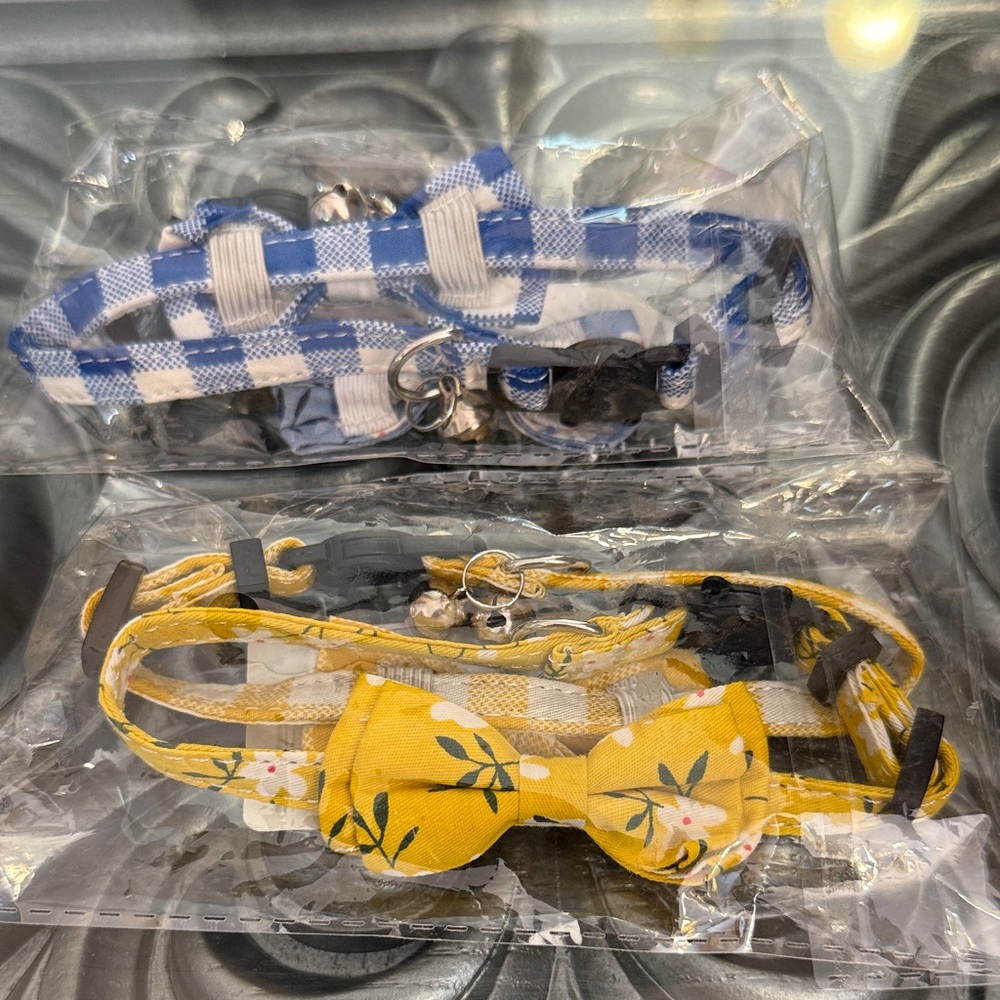 Cat Collars Yellow and Blue Cat Bow Tie Set Jingle Bells